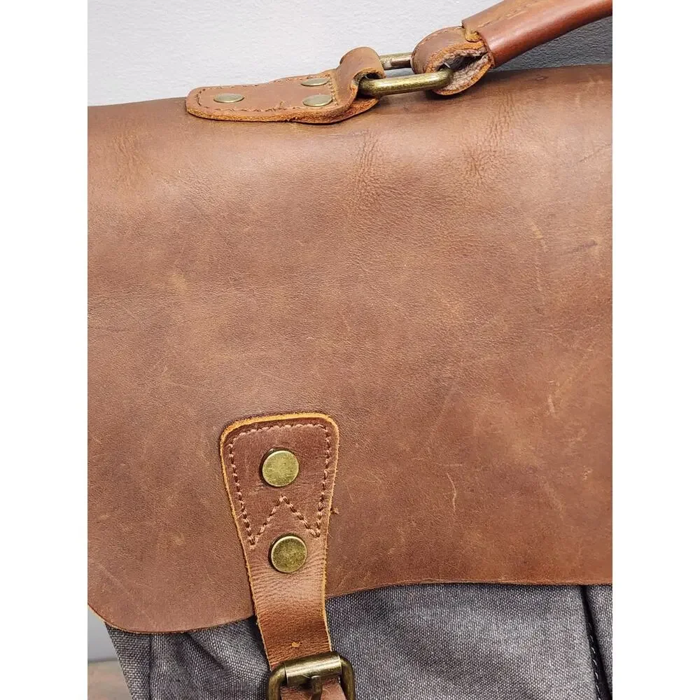 Wowbox Brown Gray Leather Detachable Strap Buckle Messenger Bag